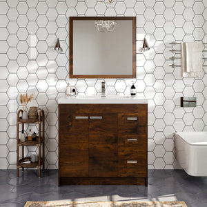 Lugano 36 in. Rosewood Single Sink Bath Vanity with Acrylic Top and Integrated Sink