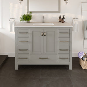 London 42 in. Gray Single Sink Bath Vanity with Carrara Quartz Top and Undermount Porcelain Sink
