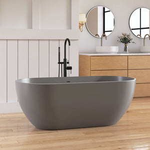 New England Home Goods Manaslu 59" Freestanding Tub in Gray - Stone Resin Solid Surface