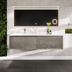 Aurora 60 in. Concrete Gray Wall Mount Single Sink Bath Vanity with Carrara Quartz Top and Undermount Porcelain Sink