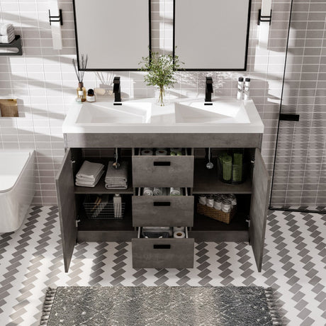 Lugano 48 in. Concrete Gray Double Sink  Bath Vanity with Acrylic Top and Integrated Sinks