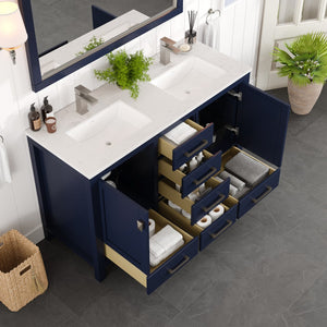 London 54 in. Blue Double Sink  Bath Vanity with Carrara Quartz Top and Undermount Porcelain Sinks