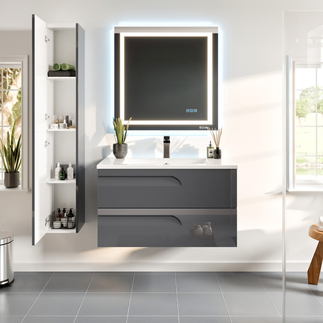Joy 40 in. Gray Wall Mount Single Sink Bath Vanity with Porcelain Top and Integrated Sink