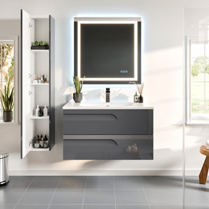 Joy 40 in. Gray Wall Mount Single Sink Bath Vanity with Porcelain Top and Integrated Sink