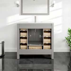 Hampton 36 in. Gray Single Sink Bath Vanity with Carrara Quartz Top and Undermount Porcelain Sink