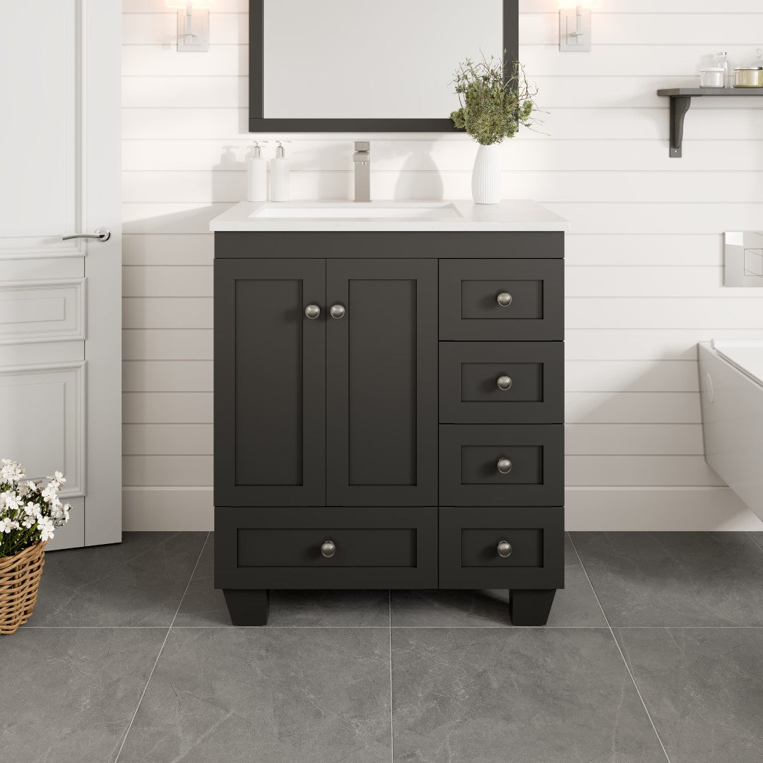 Happy 30 in. Espresso Single Sink Bath Vanity with Carrara Quartz Top and Undermount Porcelain Sink