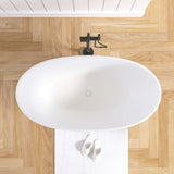 New England Home Goods 55" Modern Round Freestanding Bathtub – Deep Soaking Solid Surface Resin Stone Tub