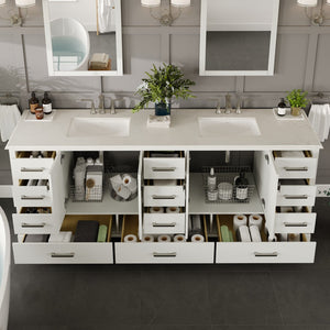 Storehouse 84 in. White Double Sink  Bath Vanity with Carrara Quartz Top and Undermount Porcelain Sinks