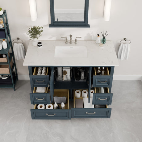 Britney 48 in. Ash Blue Single Sink Bath Vanity with Carrara Quartz Top and Undermount Porcelain Sink