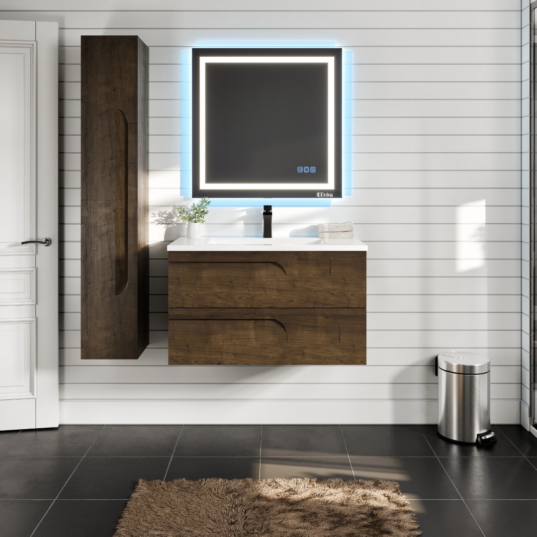 Joy 36 in. Rosewood Wall Mount Single Sink Bath Vanity with Porcelain Top and Integrated Sink