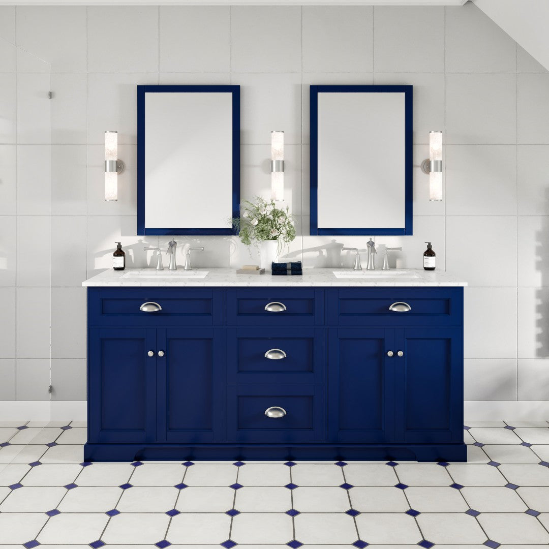 Epic 72 in. Blue Double Sink  Bath Vanity with Carrara Quartz Top and Undermount Porcelain Sinks