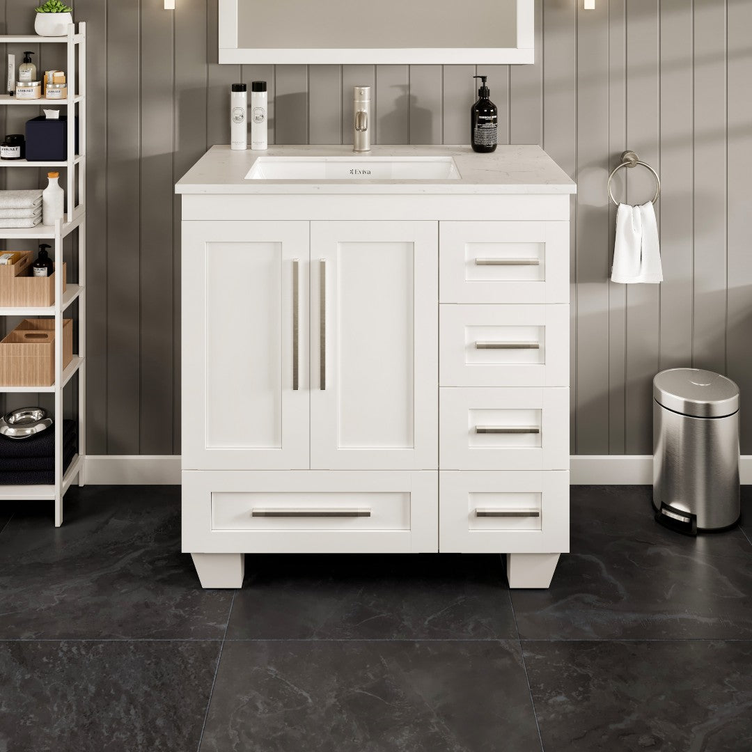 Loon 30 in. White Single Sink Bath Vanity with Carrara Quartz Top and Undermount Porcelain Sink