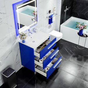 Deluxe 32 in. Blue Single Sink Bath Vanity with Porcelain Top and Integrated Sink