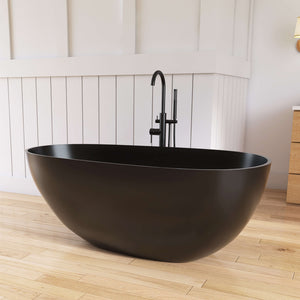 New England Home Goods Kilimanjaro 59" Freestanding Tub in Black - Stone Resin Solid Surface