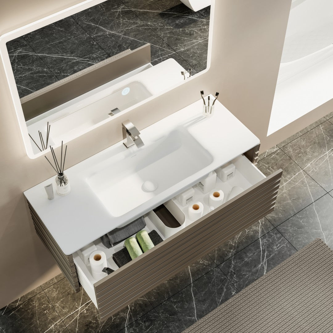 Dream 40 in. Smog Gray Wall Mount Single Sink Bath Vanity with Solid Surface Top and Integrated Sink