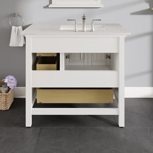 Britney 36 in. White Single Sink Bath Vanity with Carrara Quartz Top and Undermount Porcelain Sink