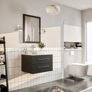 Wave 24 in. Espresso Wall Mount Single Sink Bath Vanity with White Quartz Top and Vessel Porcelain Sink
