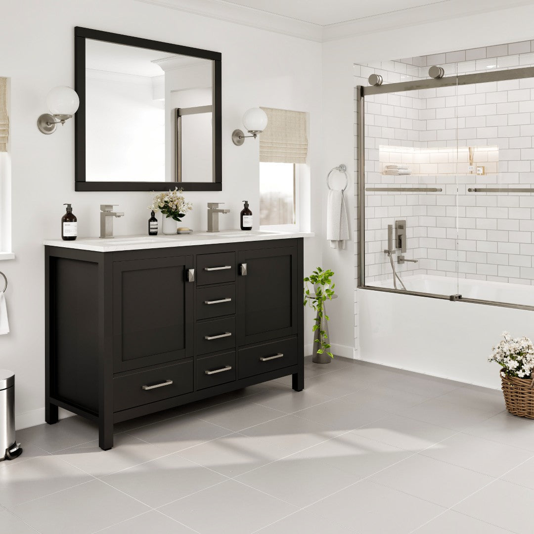 London 48 in. Espresso Double Sink  Bath Vanity with Carrara Quartz Top and Undermount Porcelain Sinks