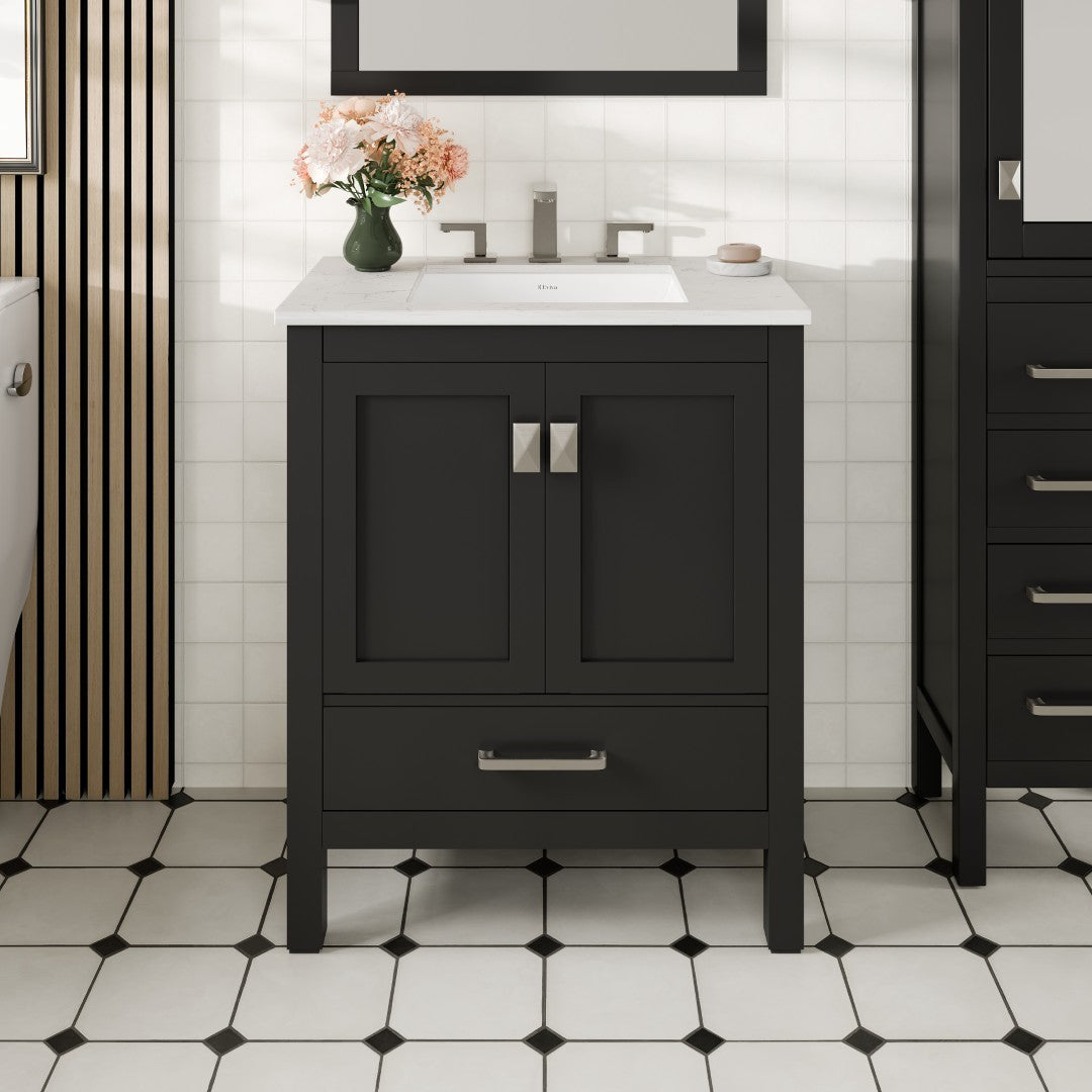 London 30 in. Espresso Single Sink Bath Vanity with Carrara Quartz Top and Undermount Porcelain Sink