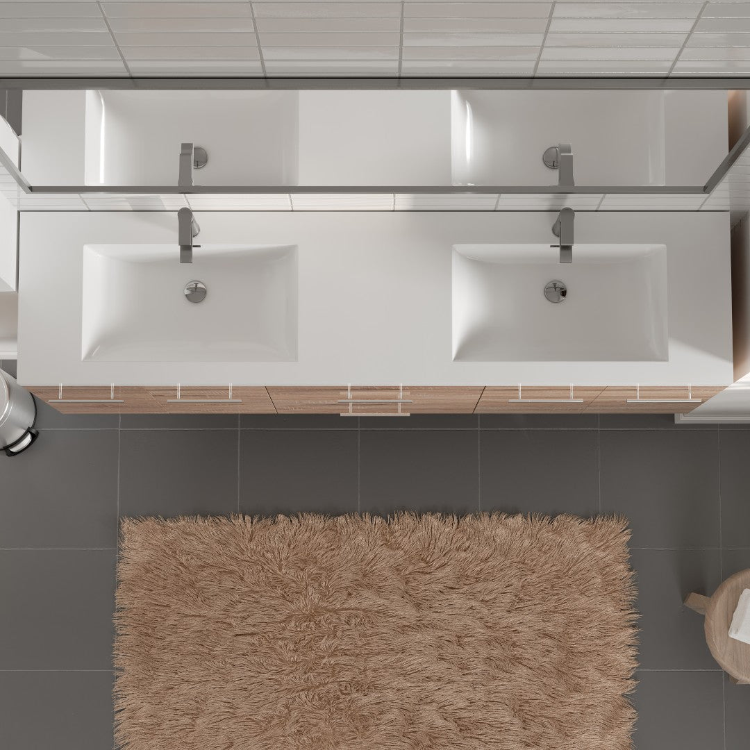 Axis 72 in. White Oak Wall Mount Double Sink  Bath Vanity with Acrylic Top and Integrated Sinks