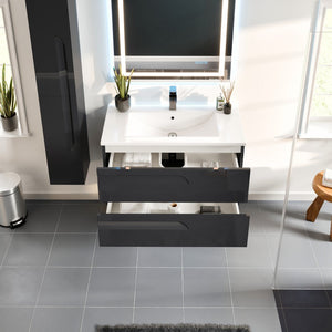 Joy 40 in. Black Wall Mount Single Sink Bath Vanity with Porcelain Top and Integrated Sink