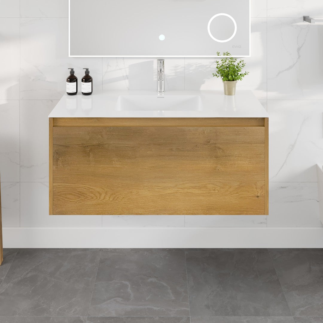 Madeira 48 in. Oak Wall Mount Single Sink Bath Vanity with Acrylic Top and Integrated Sink