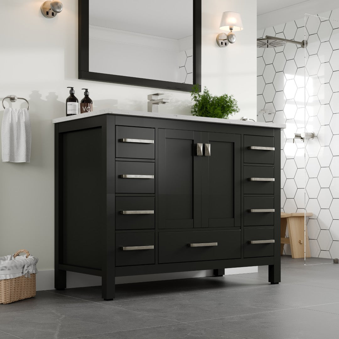 London 42 in. Espresso Single Sink Bath Vanity with Carrara Quartz Top and Undermount Porcelain Sink