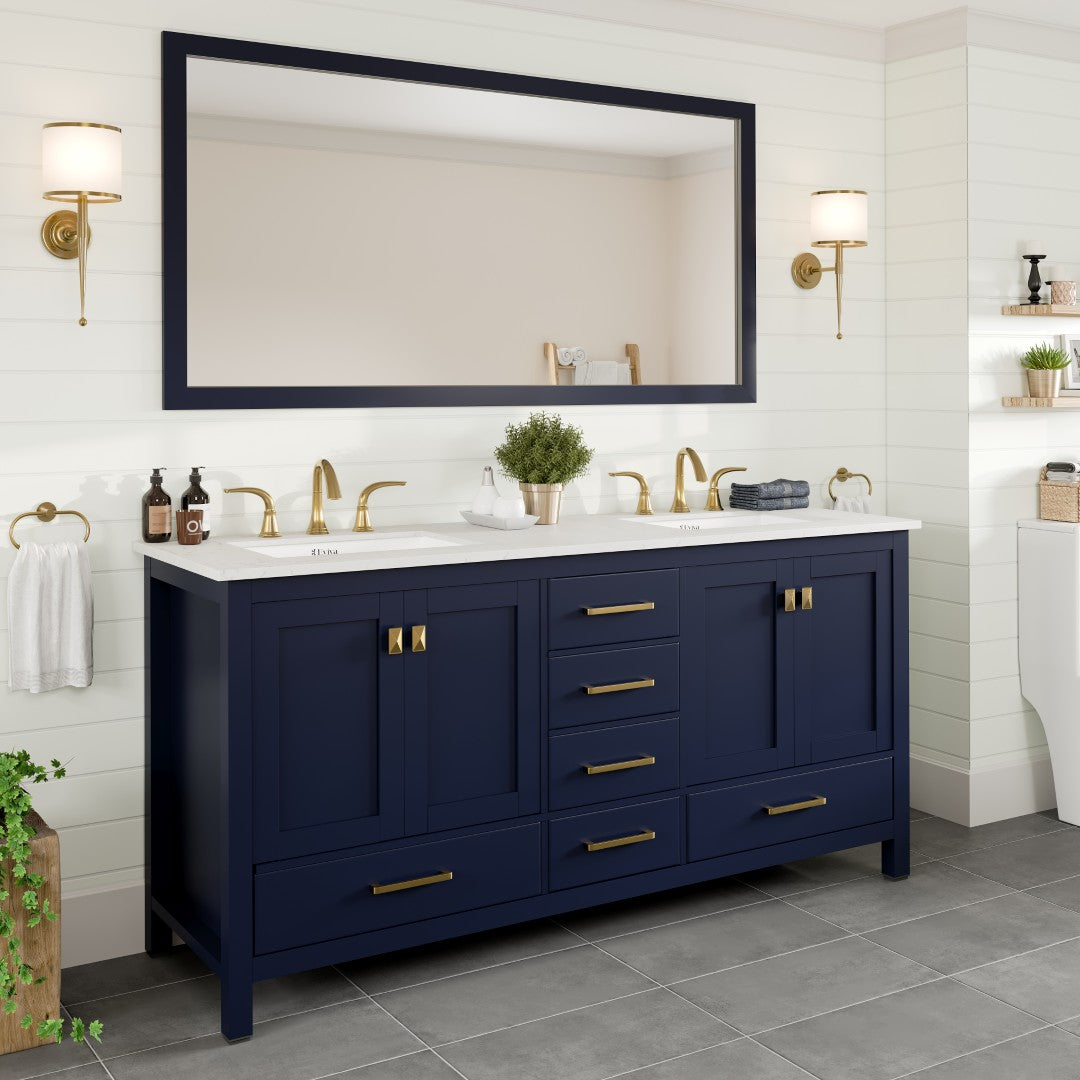 Aberdeen 72 in. Blue Double Sink  Bath Vanity with Carrara Quartz Top and Undermount Porcelain Sinks