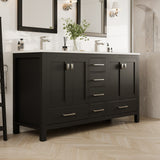 London 60 in. Espresso Double Sink  Bath Vanity with Carrara Quartz Top and Undermount Porcelain Sinks