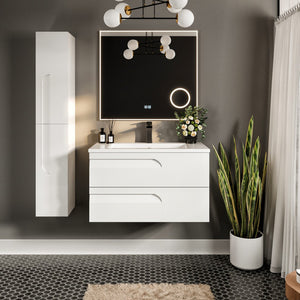 Joy 40 in. White Wall Mount Single Sink Bath Vanity with Porcelain Top and Integrated Sink