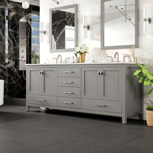Aberdeen 84 in. Gray Double Sink  Bath Vanity with Carrara Quartz Top and Undermount Porcelain Sinks