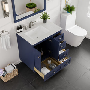 Acclaim 30 in. Blue Single Sink Bath Vanity with Carrara Quartz Top and Undermount Porcelain Sink