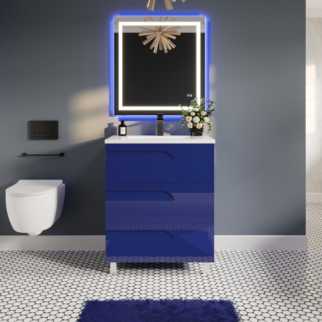 Joy 32 in. Blue Single Sink Bath Vanity with Porcelain Top and Integrated Sink
