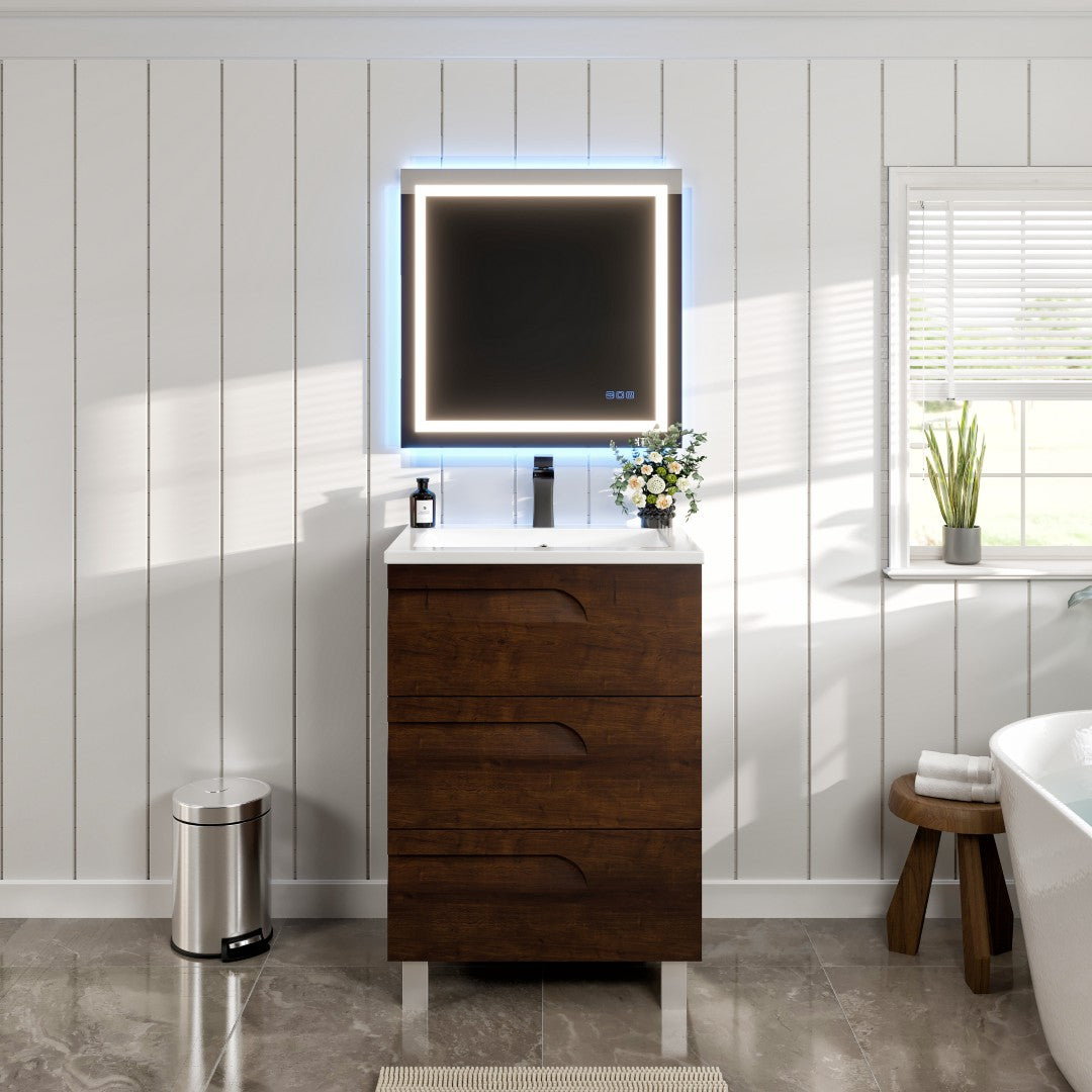 Joy 24 in. Rosewood Single Sink Bath Vanity with Porcelain Top and Integrated Sink