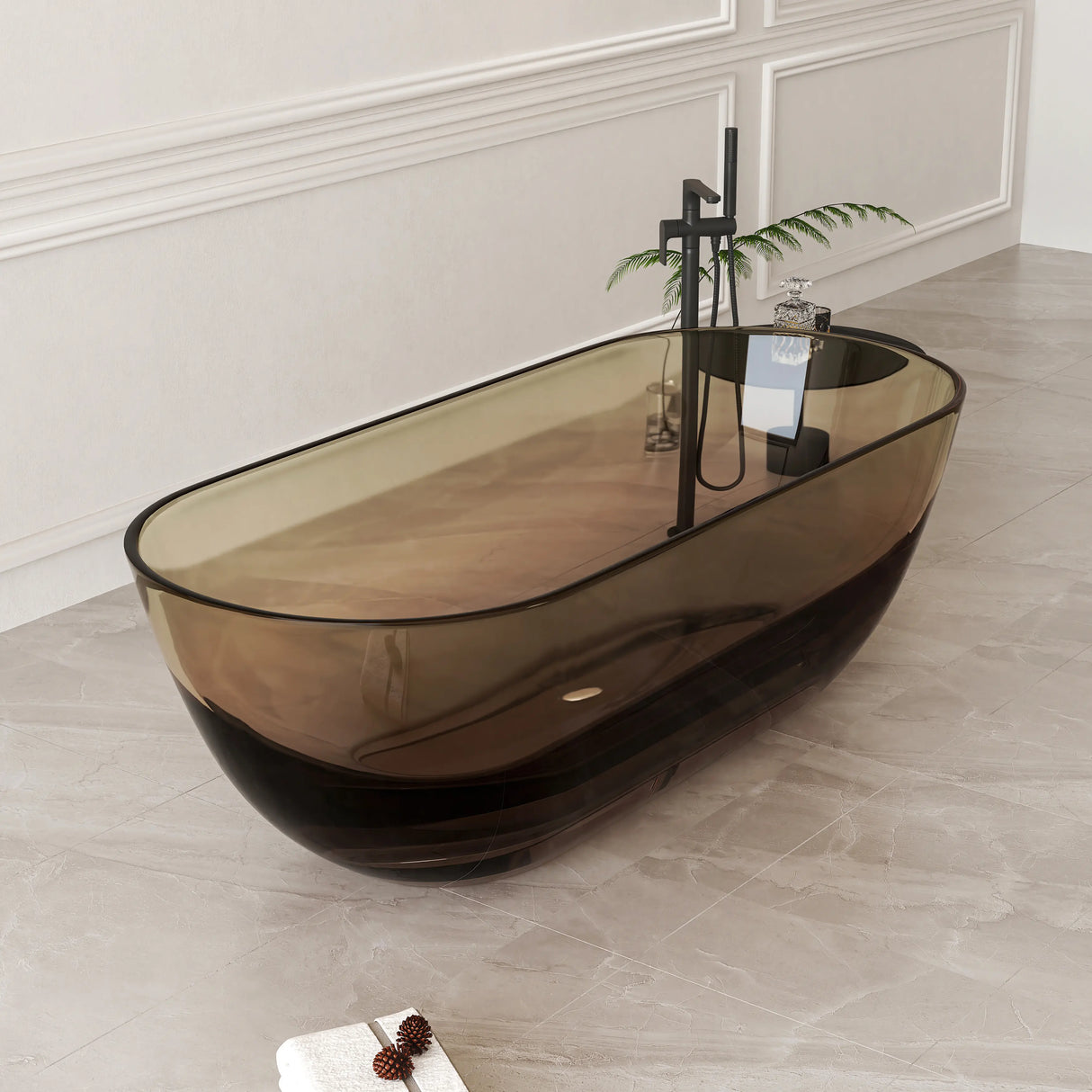 New England Home Goods Daytona 69" Freestanding Tub in Sepia - Stone Resin Solid Surface