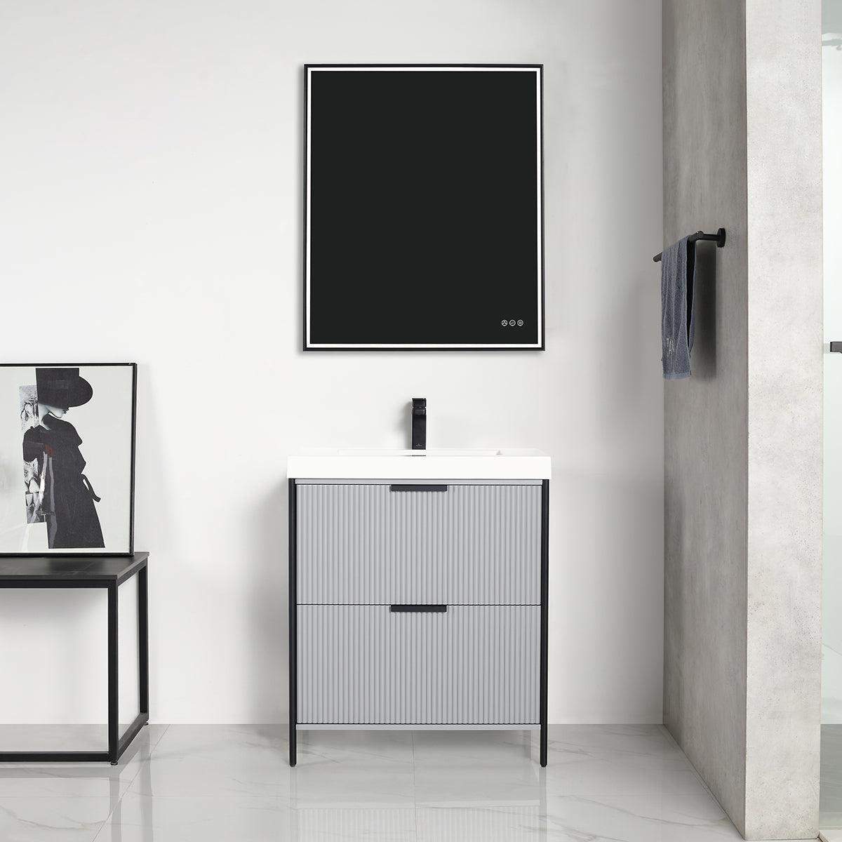 Zurich 30" Metal Grey Vanity, Soft-Close Drawers, Acrylic Basin, Front