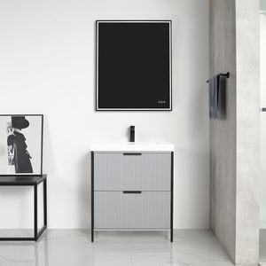 Zurich 30" Metal Grey Vanity, Soft-Close Drawers, Acrylic Basin, Front