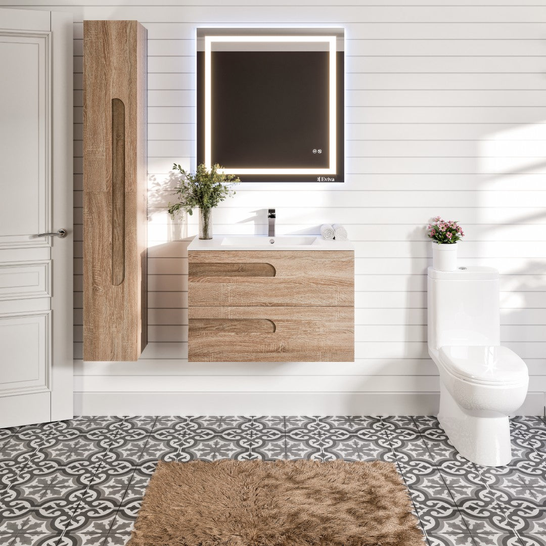 Joy 40 in. Maple Wall Mount Single Sink Bath Vanity with Porcelain Top and Integrated Sink