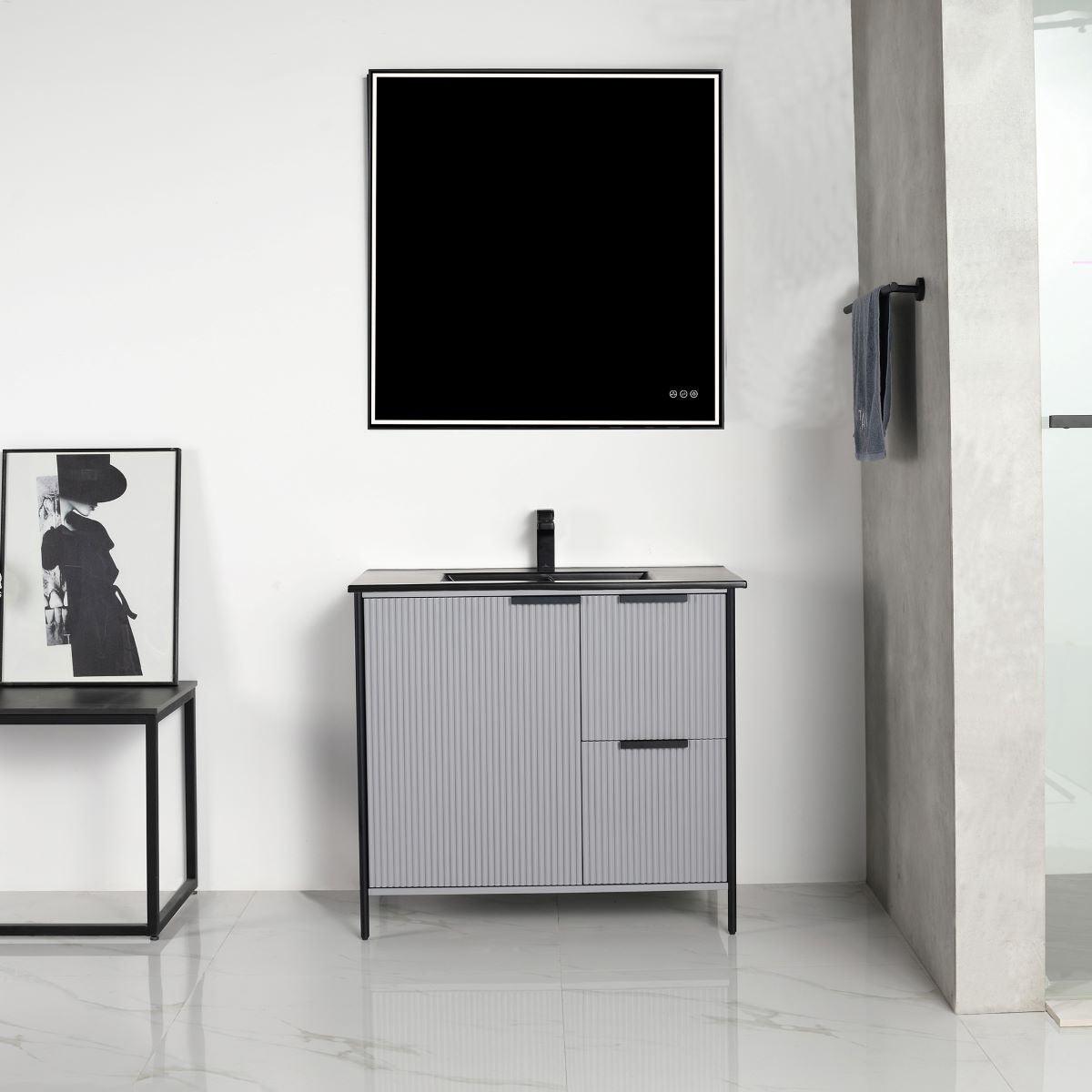 Blossom Zurich 36" Vanity – Glossy White & Metal Grey with Soft-Close Drawers & Ample Storage