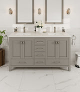 London 60 in. Gray Double Sink  Bath Vanity with Carrara Quartz Top and Undermount Porcelain Sinks