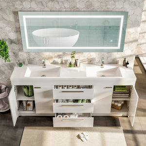 Lugano 84 in. White Double Sink  Bath Vanity with Acrylic Top and Integrated Sinks