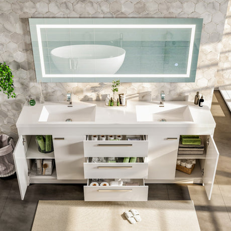 Lugano 84 in. White Double Sink  Bath Vanity with Acrylic Top and Integrated Sinks