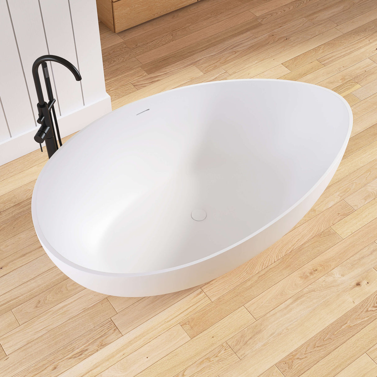New England Home Goods K 63" Freestanding Tub in White - Stone Resin Solid Surface