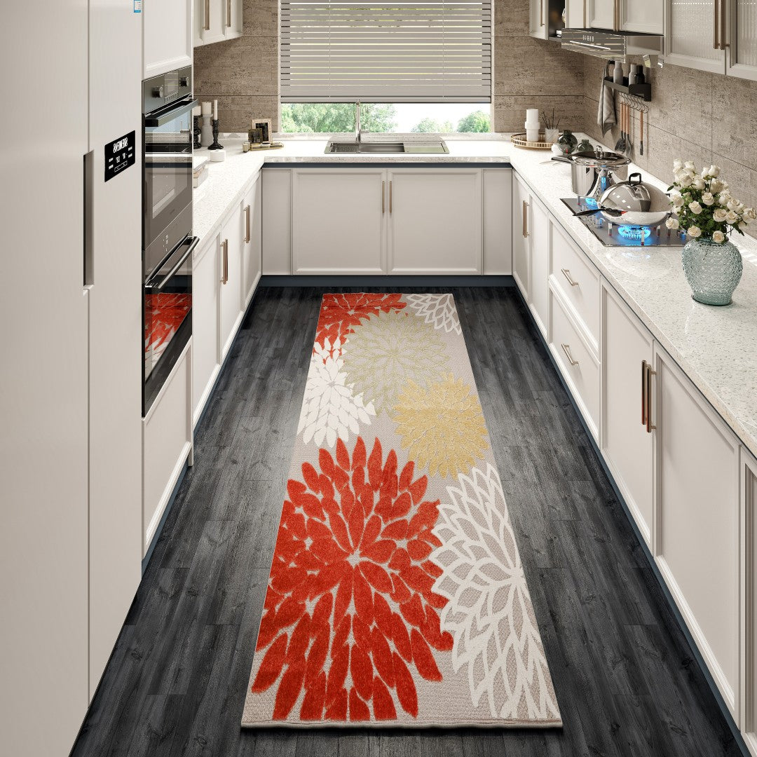 Eviva Nature 2' x 8' Floral Orange/Cream Rug