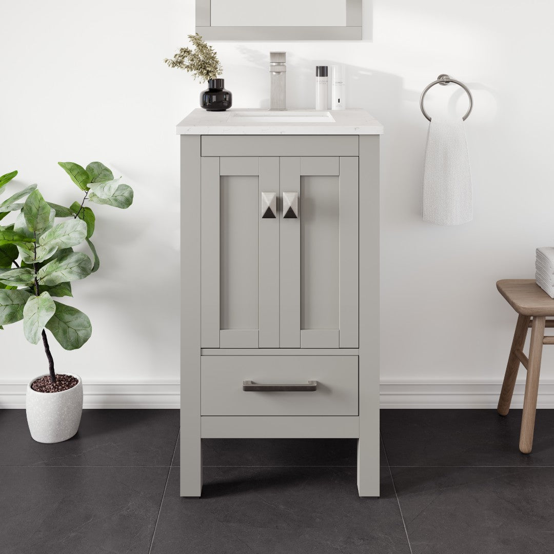 London 20 in. Gray Single Sink Bath Vanity with Carrara Quartz Top and Undermount Porcelain Sink