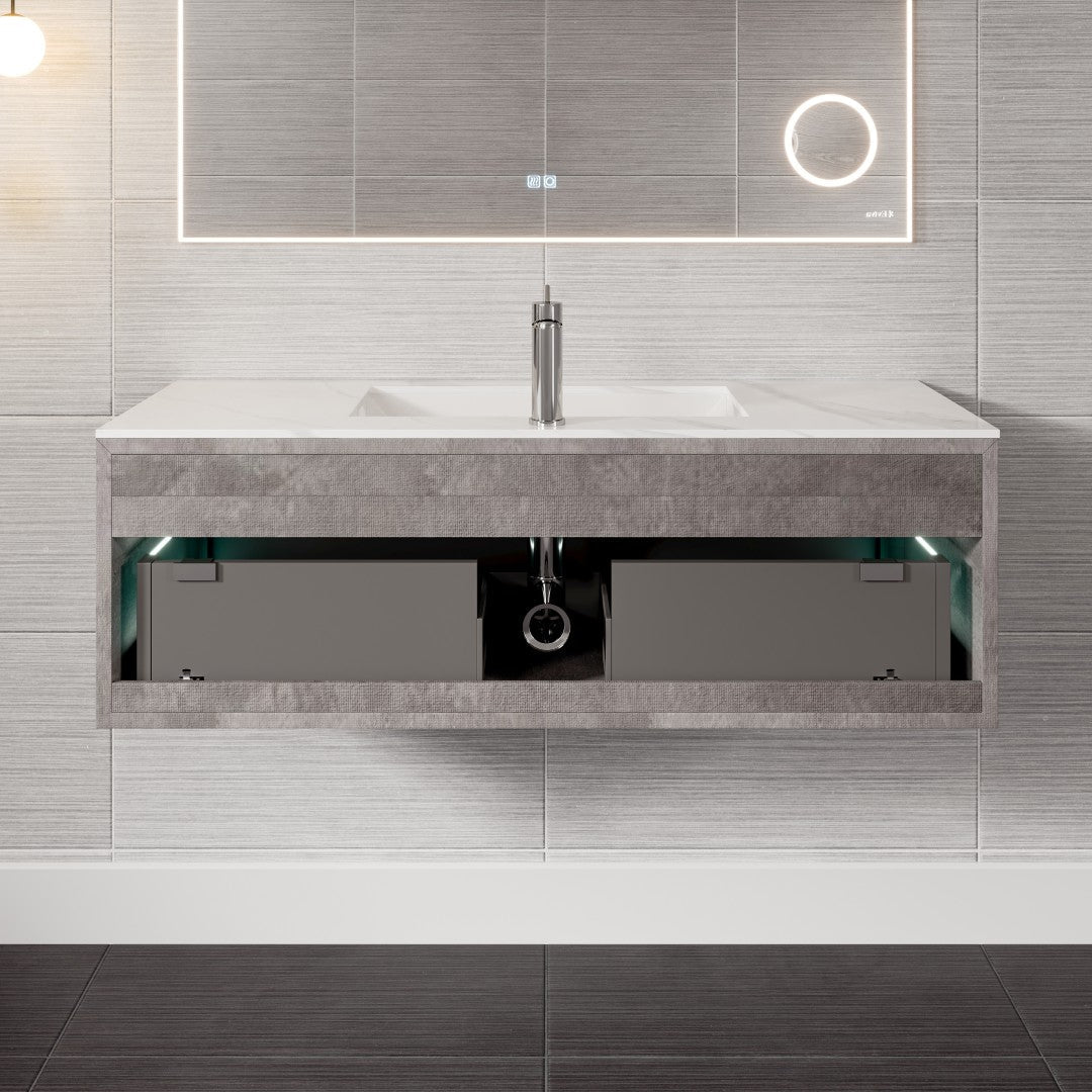 Aurora 40 in. Concrete Gray Wall Mount Single Sink Bath Vanity with Carrara Quartz Top and Undermount Porcelain Sink
