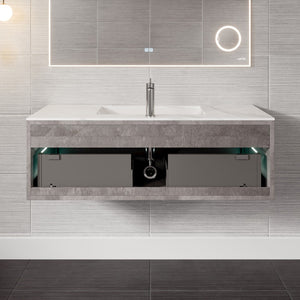 Aurora 40 in. Concrete Gray Wall Mount Single Sink Bath Vanity with Carrara Quartz Top and Undermount Porcelain Sink