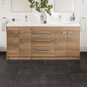 Lugano 72 in. Natural Oak Double Sink  Bath Vanity with Acrylic Top and Integrated Sinks