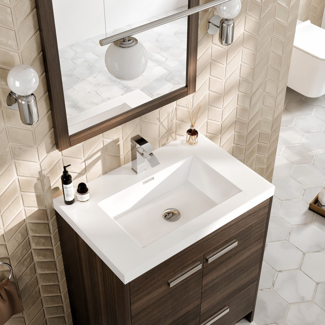 Lugano 24 in. Gray Oak Single Sink Bath Vanity with Acrylic Top and Integrated Sink