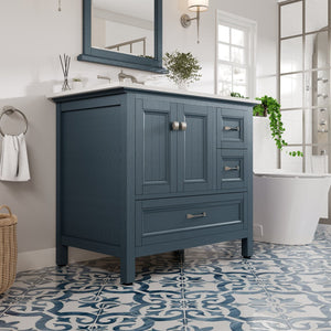 Britney 36 in. Ash Blue Single Sink Bath Vanity with Carrara Quartz Top and Undermount Porcelain Sink